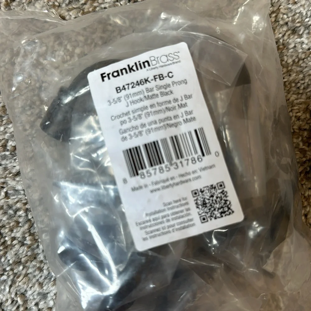 Franklin Brass Wall J-Hooks in Matte Black (4-Pack)